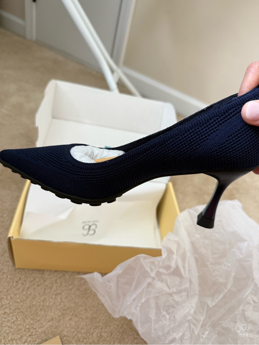 Cosy Island Brand New Pointed Knit High Heel Pump in Navy - Picture 2 of 5
